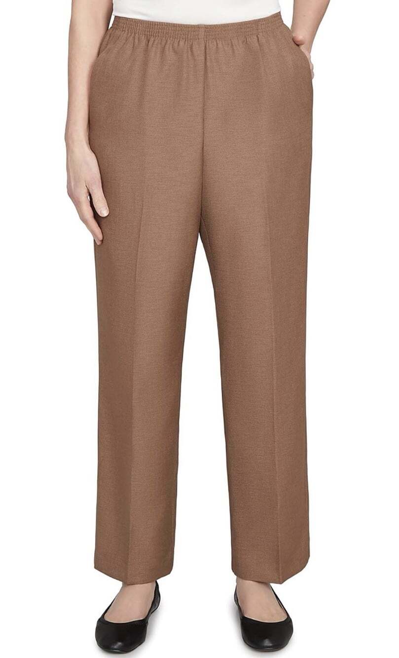 Alfred Dunner Women's Brown Tummy Control Straight Leg Pants Petite 6P New